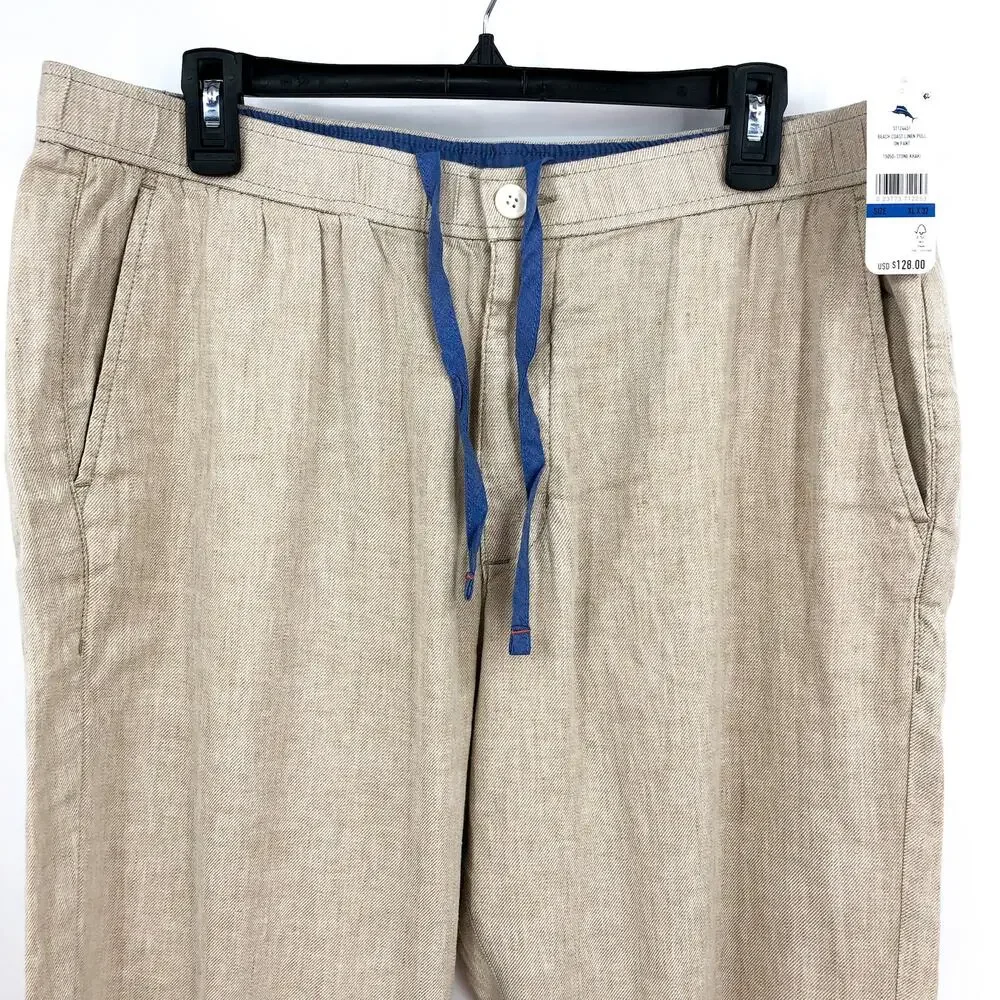 TOMMY BAHAMA Men's Beach Coast Linen Pants XL Stone Khaki 32